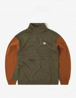 Brixton Alton 1/4 Zip Mock Neck Sweatshirt - Military Olive/Caramel