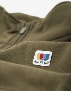 Brixton Alton 1/4 Zip Mock Neck Sweatshirt - Military Olive/Caramel