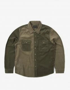 Brixton Bowery Corduroy LS Flannel - Military Olive/Mermaid