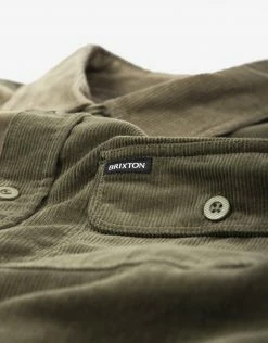 Brixton Bowery Corduroy LS Flannel - Military Olive/Mermaid