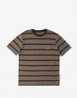 Brixton Hilt Multi Stripe Knit T Shirt - Washed Black/Heather Grey