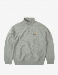 Carhartt WIP Half Zip American Script Sweat - Grey Heather