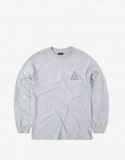 HUF Essentials Triple Triangle Long Sleeve T Shirt - Heather Grey Clothing