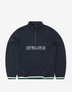 HUF Shadow Serif 1/4 Zip Mockneck - Navy Blazer