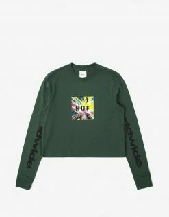 Clothing HUF Women's Psyche Box Longsleeve Crop T-Shirt - Dark Green