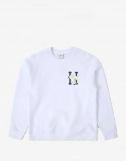 HUF Women's Flocked Classic H Crew Neck - White