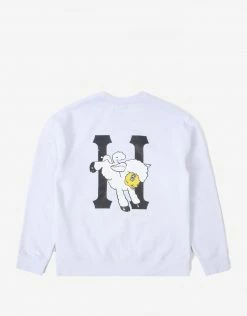 HUF Women's Flocked Classic H Crew Neck - White