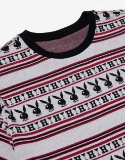 HUF X Playboy Stripe Knit T Shirt - Burgundy