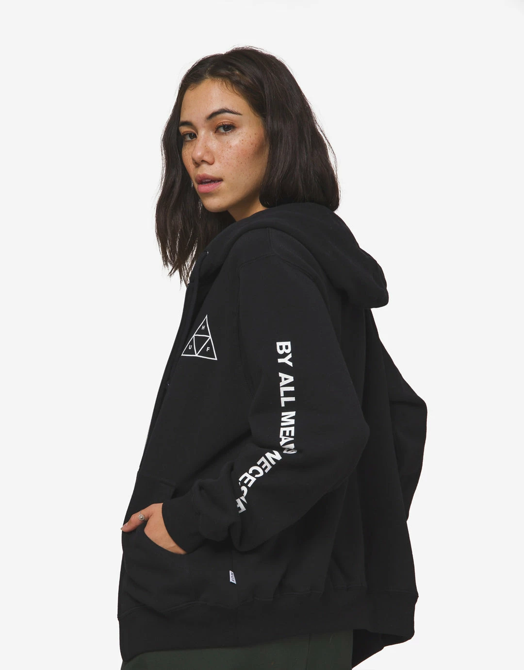 Clothing HUF Women's All Means Triple Triangle Full Zip Hoody - Black 5 Clothing HUF Women's All Means Triple Triangle Full Zip Hoody - Black