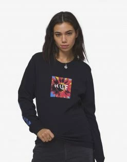 HUF Women's Daisy Age Long Sleeve Relaxed T Shirt - Black Clothing