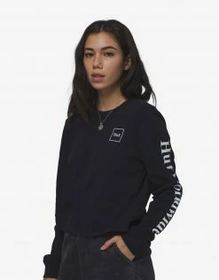 Clothing HUF Women's Domestic Long Sleeve Crop T Shirt - Black