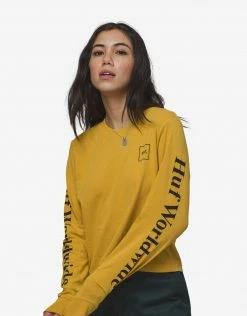 HUF Women's Domestic Long Sleeve Crop T Shirt - Gold