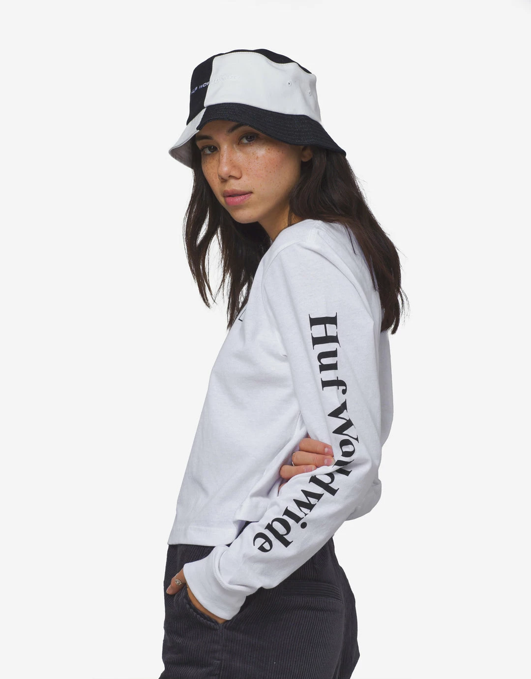 Clothing HUF Women's Domestic Long Sleeve Crop T Shirt - White 2 Clothing HUF Women's Domestic Long Sleeve Crop T Shirt - White