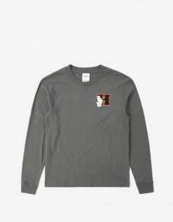 HUF Women's Giving Long Sleeve Relaxed T Shirt - Charcoal