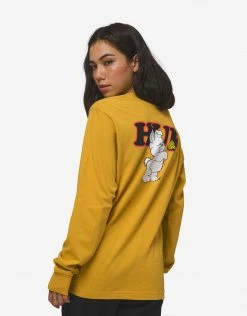 HUF Women's Giving Long Sleeve Relaxed T Shirt - Gold Clothing
