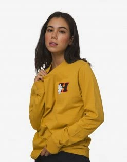 HUF Women's Giving Long Sleeve Relaxed T Shirt - Gold Clothing