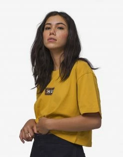 Clothing HUF Women's Leopard Bar Logo Crop T Shirt - Gold