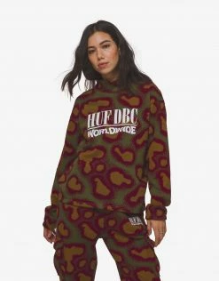 HUF Women's Network French Terry Crewneck Sweatshirt - Olive Clothing