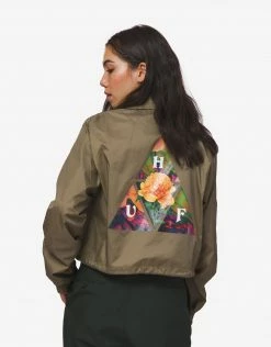 Clothing HUF Women's New Dawn Triple Triangle Crop Coaches Jacket - Khaki