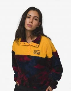 HUF Women's Sativa Sherpa Pullover Fleece - Navy Blazer Clothing