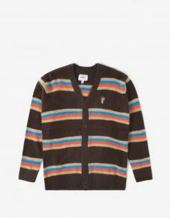 HUF Women's 1984 Mohair Stripe Cardigan - Chocolate Brown Clothing