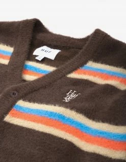 HUF Women's 1984 Mohair Stripe Cardigan - Chocolate Brown Clothing