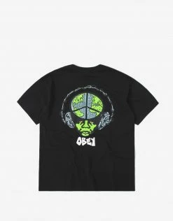 Obey World Peace T Shirt - Off Black New Arrivals