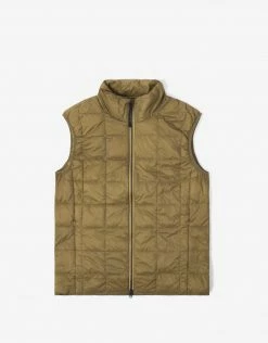 Taion Hi Neck W Zip Down Vest - Beige Clothing