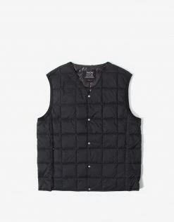 Taion V Neck Button Down Vest - Black Clothing